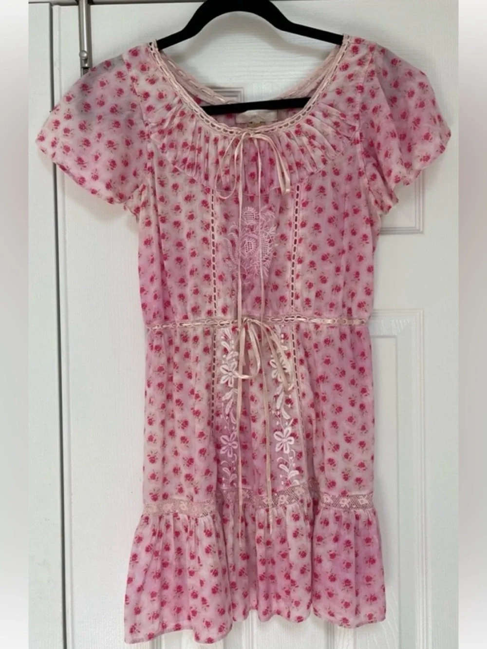 LoveShackFancy Niall Dress in Divine Pink Floral Ruffle Mini Dress